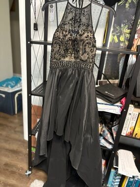 Black Beaded High-Low Formal Dress